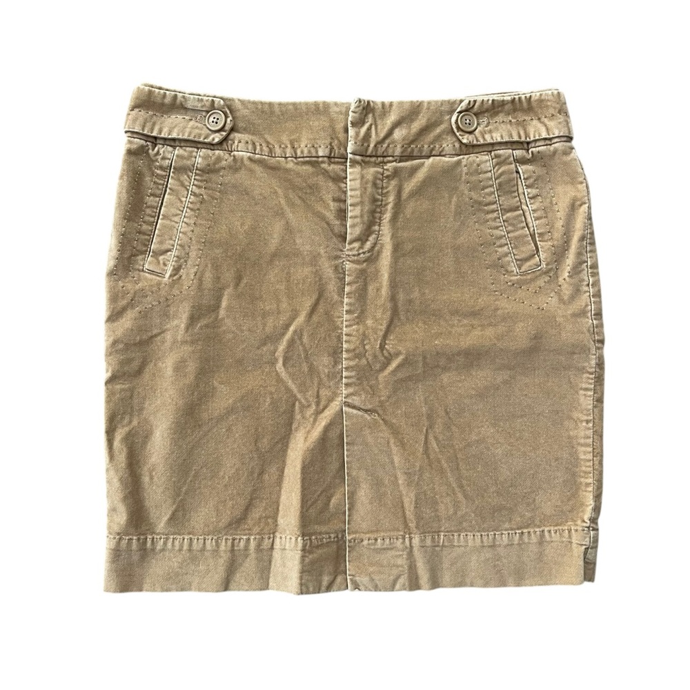 🌟‎ Y2K American Eagle Tan Velvet Mini Skirt Stretch Cotton Size 2 Chic Preppy
